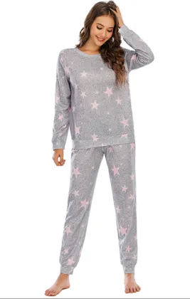 Women Long Sleeve Star Printed Pajamas
