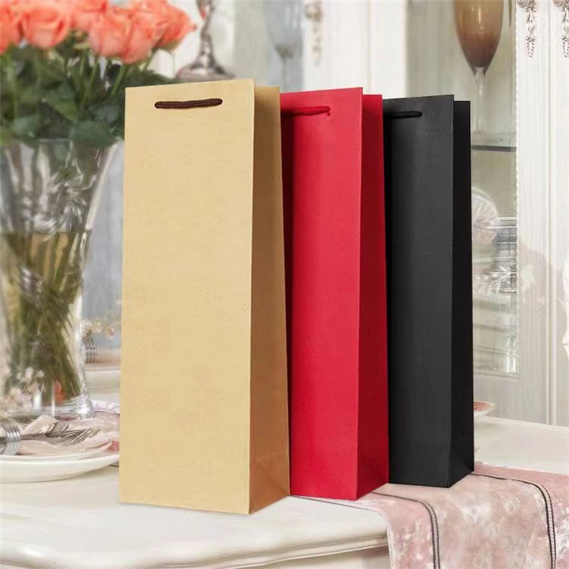 Wholesale Kraft Red Wine Gift Paper Handle Bag Custom Multiple Colors Retail Christmas Party Packaging Bags