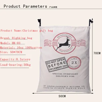 2015 Personalized Santa Christmas Gifts Sack Bags Christmas Color Elk Organic Heavy Canvas Bags with black drawstring Bag Openin