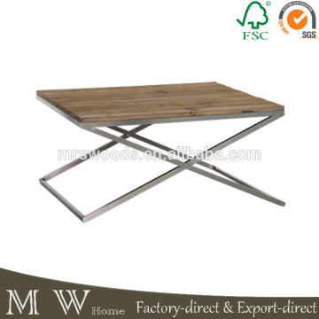 vintage style stainless steel table, stainless steel base reclaimed wood coffee table, stainless steel table