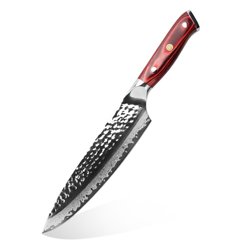 Couteau de chef authentique en acier damas martelé