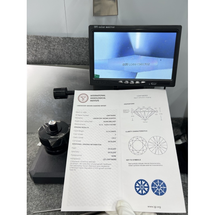 13.14CT F VVS2 Round Igi Lab Diamond