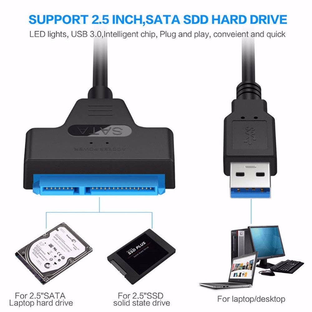 20cm USB 3.0 SATA III Cable Sata to USB Adapter Support 2.5inches External SSD HDD Hard Drive 6Gbps 22 Pin Sata3 Cable Converter