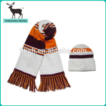 pretty design knitted FOOTBALL FAN tasseled scarf hat