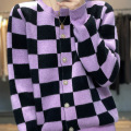 Vintage Checkerboard Crew Neck Ladies Jacket