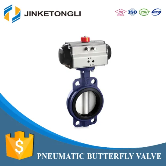 Pneumatic actuator butterfly valve wafer end