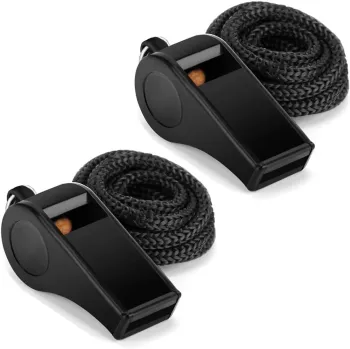 Professional Sports Whistle with Lanyard - Loud & Clear Black Whistle for Coaches, Referees, and Officials