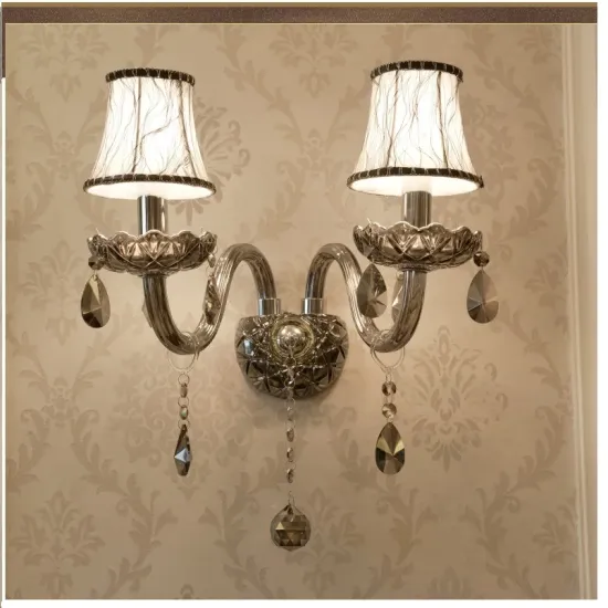 Europea Style LED Crystal Wall Lamp - Smoke Grey Double Heads