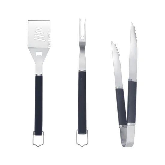 Wholesale Set of 3 Stainless Steel Outdoor BBQ Grill Tools Including Spatula, Tongs, and Fork
