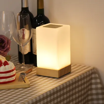 High-Tech Wooden Base Touch Control Desk Lamp with Glass Shade