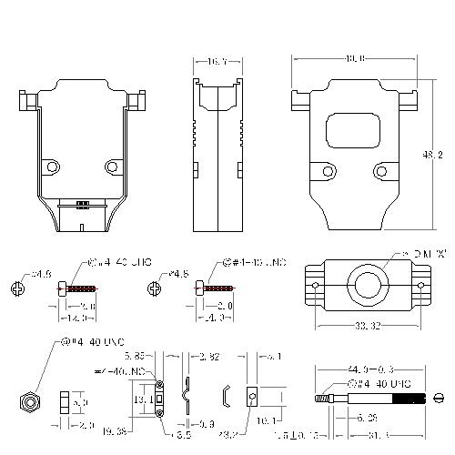 DBZU-15XX2 2 D-SUB METAL HOODS,15P, U TYPE,LONG SCREW 