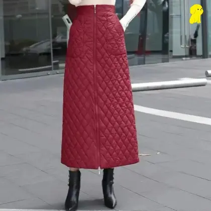 Women's Winter Zip Front High Waist Long Skirt