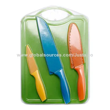 Nonstick coated chef's knife sets with cutting board
