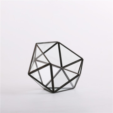 Factory Wholesale Black Gold Geometric Glass Terrarium Plants Geometric Terrarium