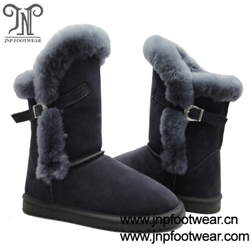 Rabbit fur trims long ladies snow boots