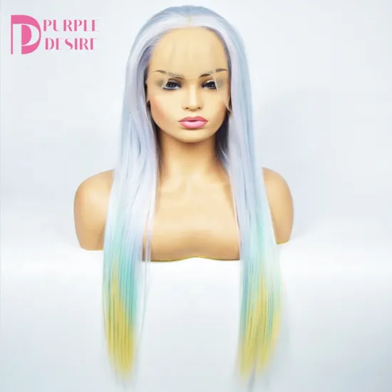 high temperature fiber ombre color silky  colorful middle part synthetic bob lace front wig