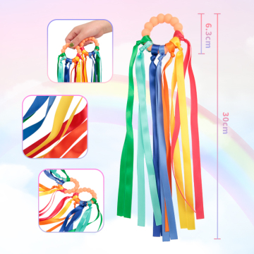 Food Grade Silicone Rainbow Ribbon Teether Montessori Toy for Babies