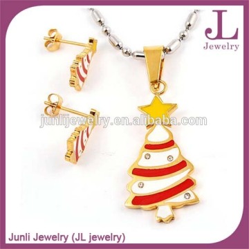 Christmas Tree Earring Pendant Stainless Steel Gold Plated Jewelry Set Christmas Jewelry