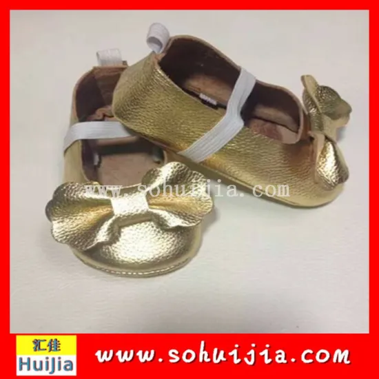 2015 Hot Sale factory next fashion gold bow moccasins soft flat cow leather beautiful baby shoes