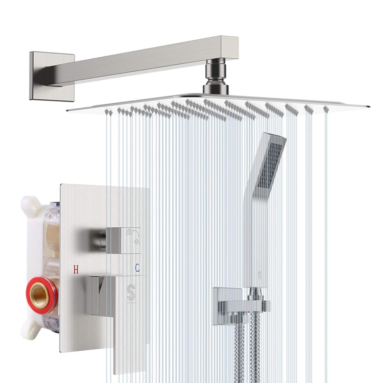 Brushed Nickel Bathroom Wall Shower Combo Set