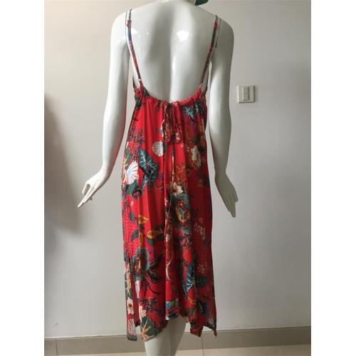Printed Viscose Dress in Color Red