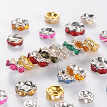 Multicolor Grade B Rondelle Brass Rhinestone Spacer Beads Set: Pandahall Exclusive Collection