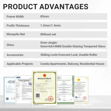 Double Track Aluminum Sliding Door Double Tempered Glazed