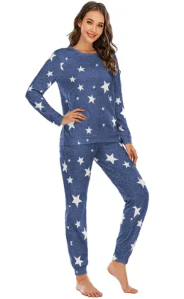 Women Long Sleeve Star Printed Pajamas