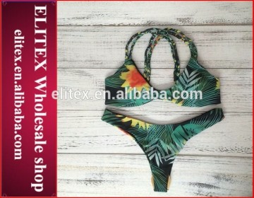 2017 online wholesale green leaf sexy print young girls hot sexy swimwear CK348