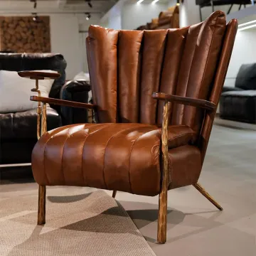 Antique Wrought Iron Cigar Chair with Retro Oil Wax Leather