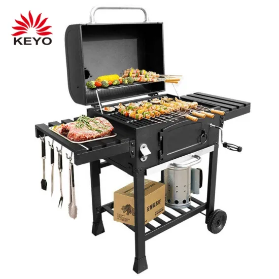 Heavy Duty Durable Smoker Grill Barbecue Trolley Metal Steel Charcoal Bbq Grills With Double Side Table