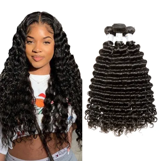 Deep Wave Brazilian Hair Weave Bundles  100% Human Hair Wave Natural Thick Remy Hair  Extensions
