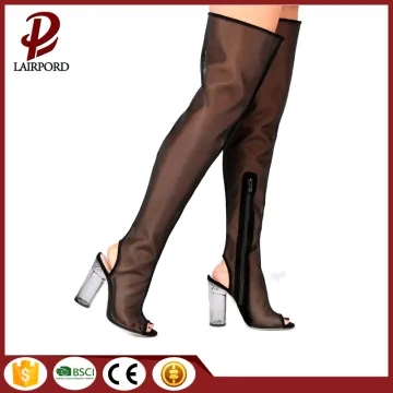 Breathable mesh fabric over knee booties sandals
