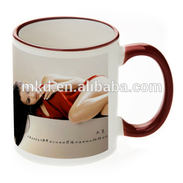 MEIKEDA 11oz Magenta color RIM&Handle coated mug with Blue For Heat Transfer printing