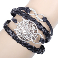 Originale antico metallo argento lega lupo infinito bracciale nuovo in pelle intrecciata a mano cavo bracciali fai da te stella gioielli preferiti