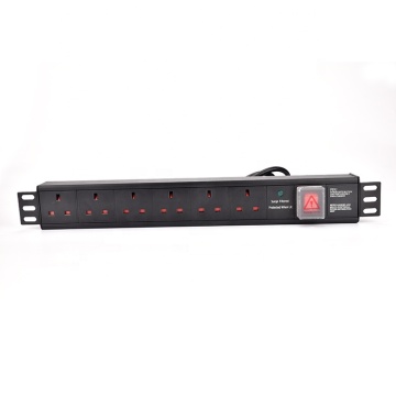 UK Type 6-Way PDU Power Distribution Unit Rack Mount Aluminium Power Strip