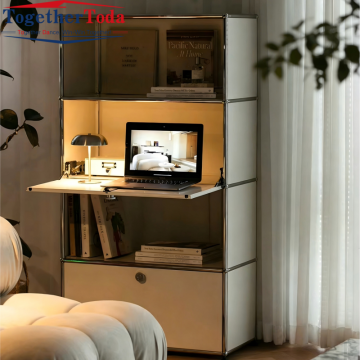 Moderno เฟอร์นิเจอร์ห้องนั่งเล่นแบบแยกส่วนความจุขนาดใหญ่องค์กรสแตนเลสอเนกประสงค์ชั้นวางหนังสืออพาร์ทเมนท์รับประทานอาหาร