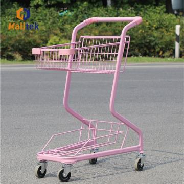 Supermarket pink metal 2 tier shopping Basket Trolley