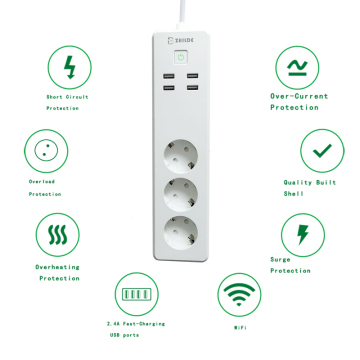 Smart Phone Wifi Strip EU Standard Electrical Plugs Sockets With 3 Outlets 4 USB Port Work With Alexa