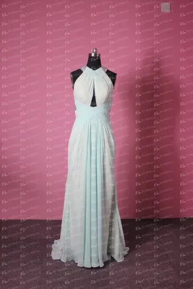 JA007 Sexy Halter Sleeveless Beading Backless Chiffon Mint Sexy Evening Dress