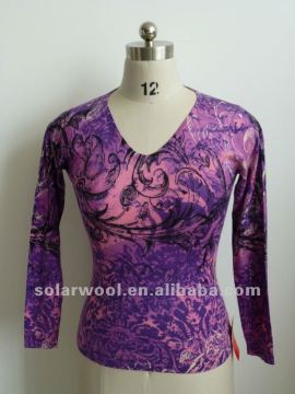 Ladies Cashmere V neck printed shirt