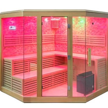 Luxury Indoor Sauna with Star Lights, Cultured Stone, and Harvia Stove