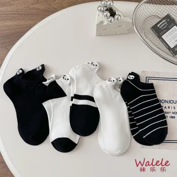 Adorable Panda Embroidered Boat Socks