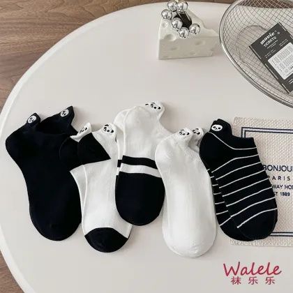 Adorable Panda Embroidered Boat Socks