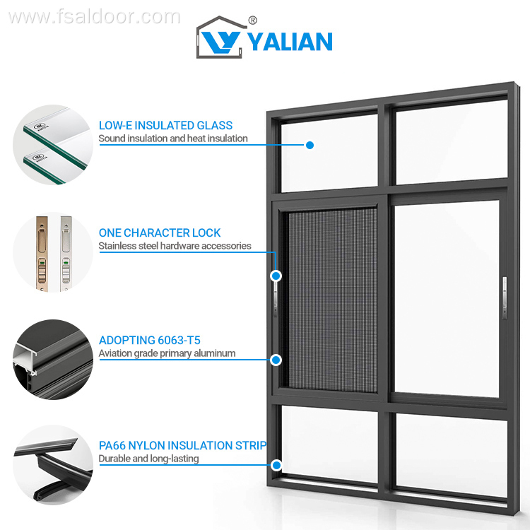 Three Track Aluminum Sliding Window Horizontal Opening