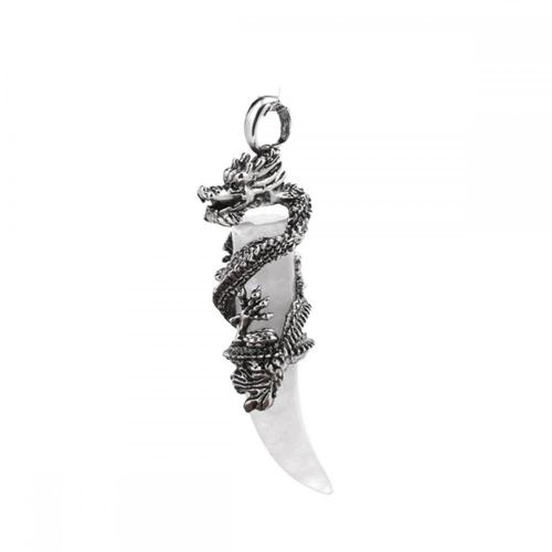 Crystal Wolf Tooth Wrapped Silver Dragon Stone Pendant Gemstone Wire Wrapped Dragon Pendants for Diy Jewelry Making Charm