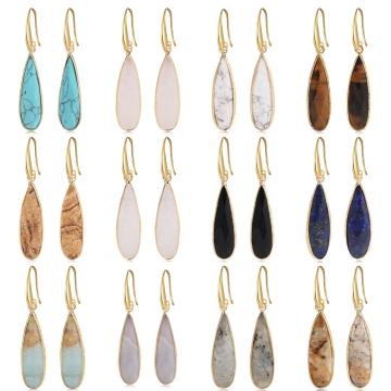 Natural Stone Waterdrop Dangle Earring Gemstone Crystal Water-Drop Hoop Earrings with Gold Hook Crystal Ear Rings For Women