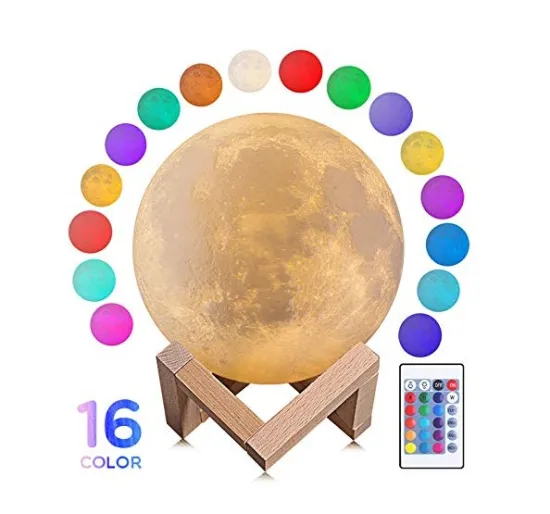 Dimmable Touch Control 15cm LED Moon Lamp - Warm and Cool White 3D Printed