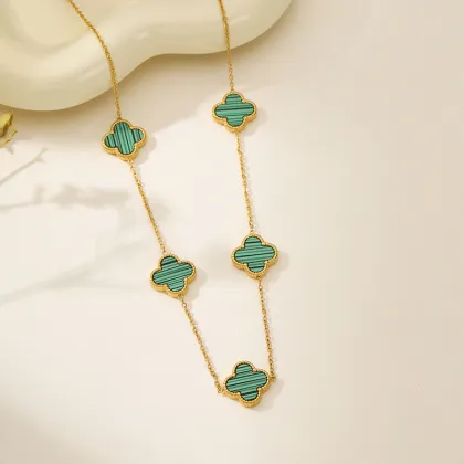 Luxury Green Striped Clover Pendant Necklace