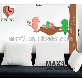 Heart And bird Tree shape wall clock for living room Wallpaper